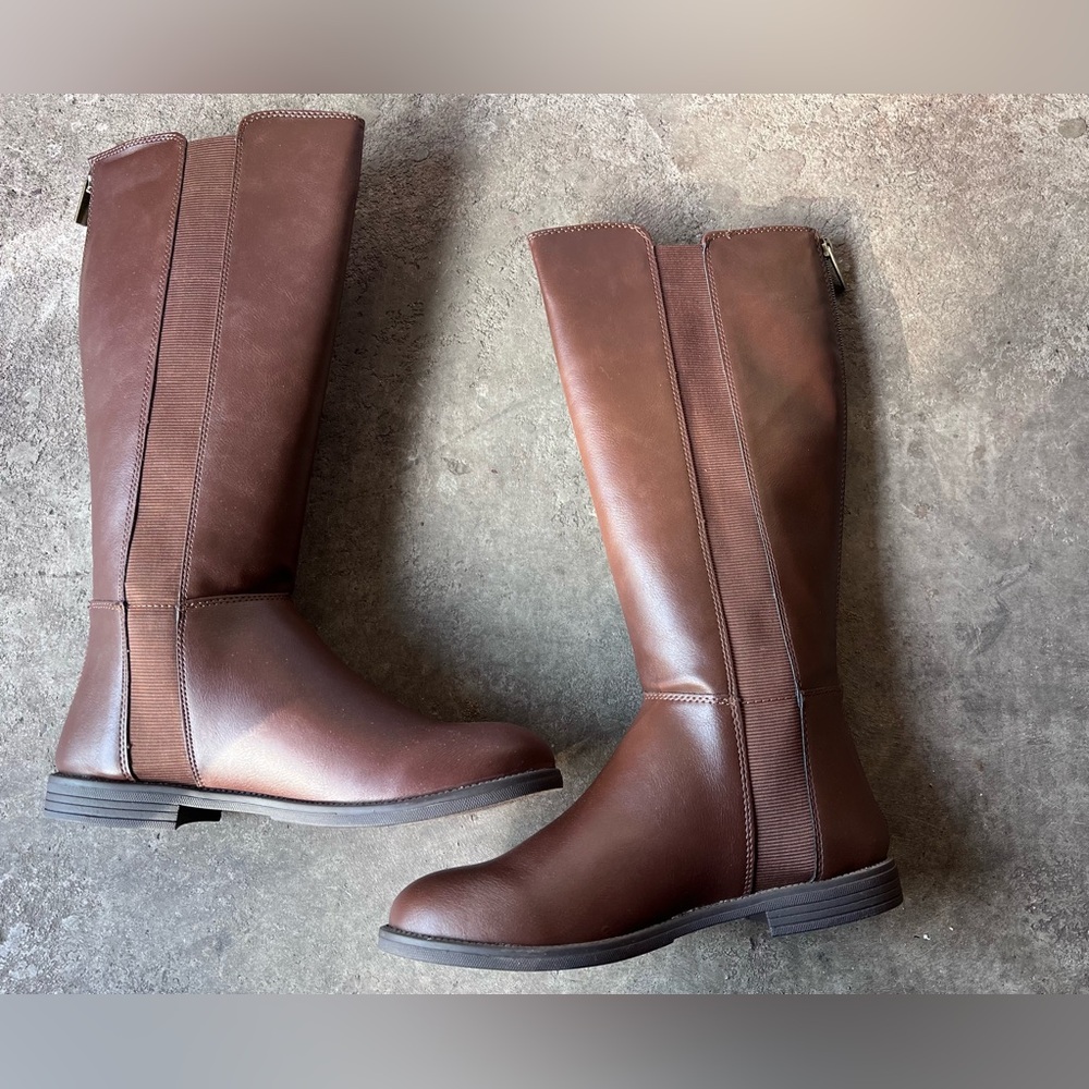 MADDEN Girl Size 5 Jezell' BROWN‎ Knee-High Flat Zip BOOTS